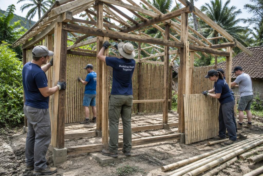 Volunteers building a home